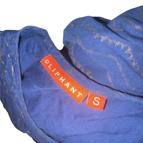 Oliphant Sleeveless navy and gold cotton tassel dress size small - Picture 3 of 4